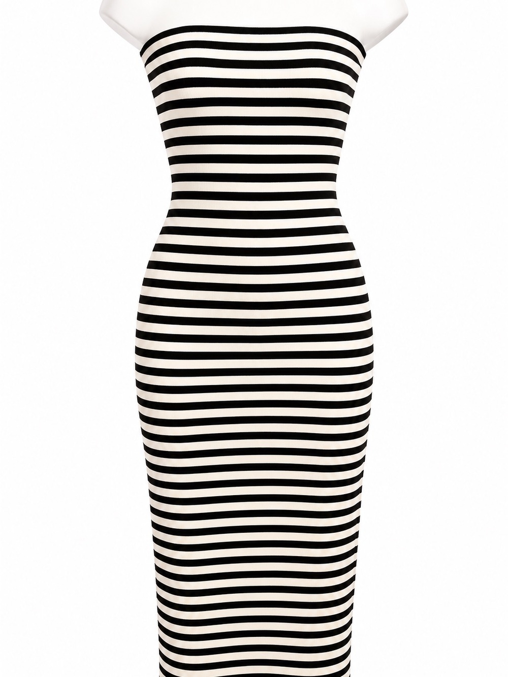 Zara Black and White Striped Strapless Dress